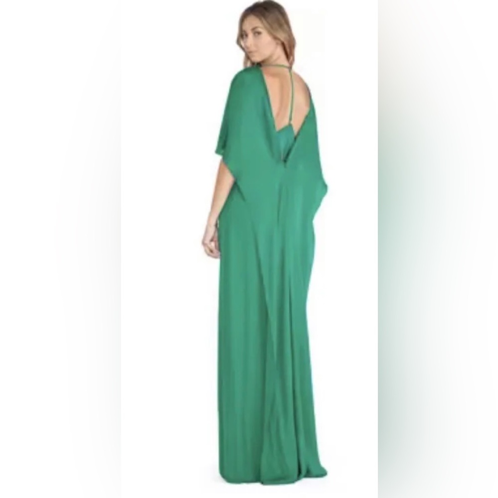 HALSTON HERITAGE Sheer Overlay Inset Gown In Emerald MSRP $595 NWT